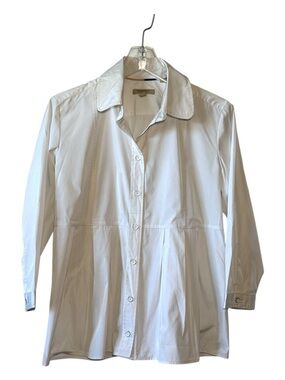 Burberry White Cotton Button‑Front Peplum Blouse | Tailored Designer | Size 8